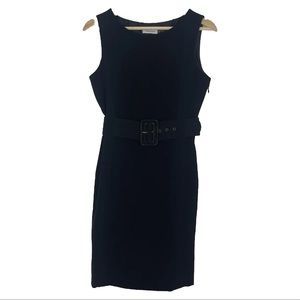 Calvin Klein Belted Sheath Dress Sleeveless Black Sz 4